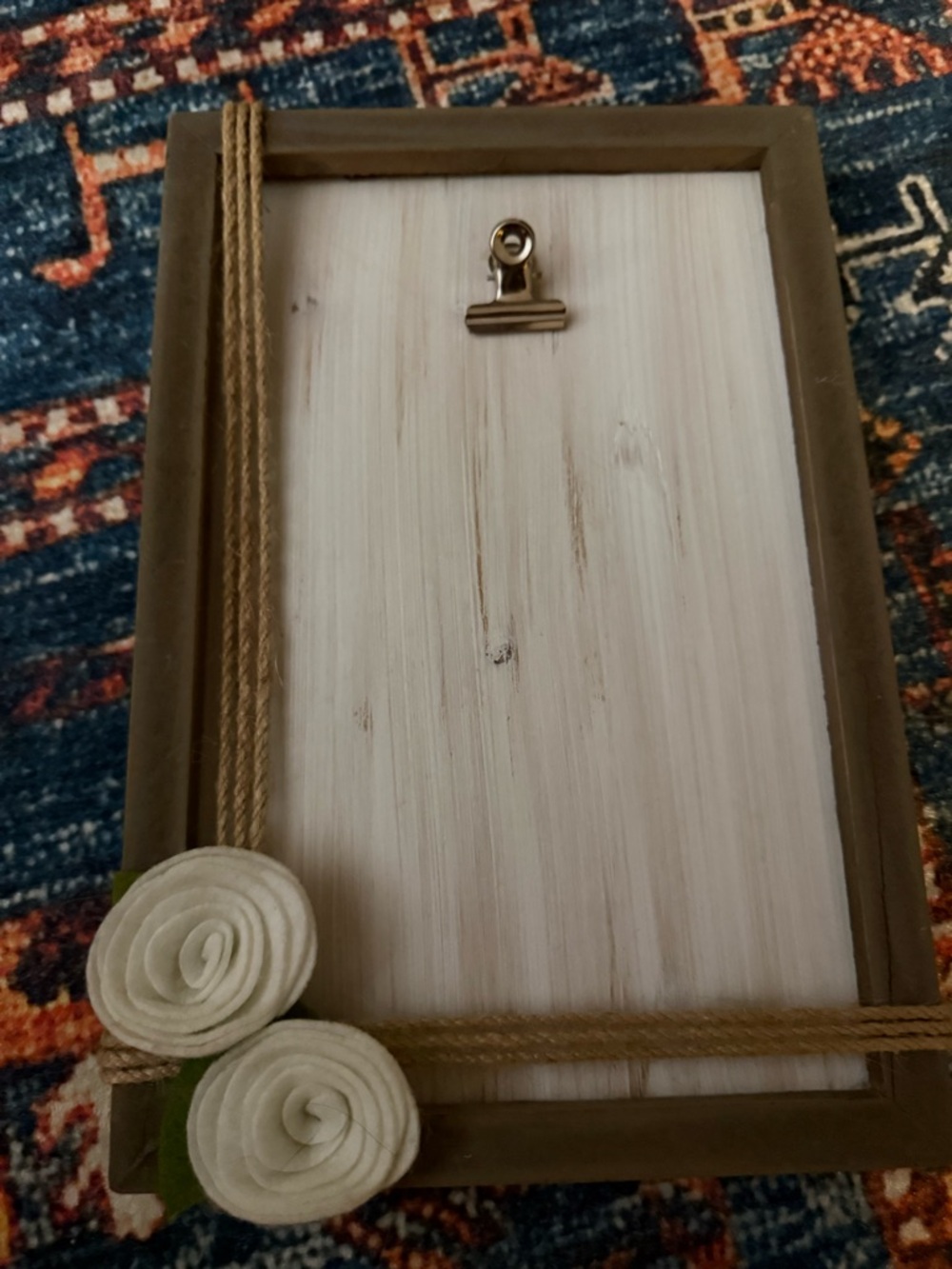 Rustic Brown and White Photo Frame with Cream Felt Flowers